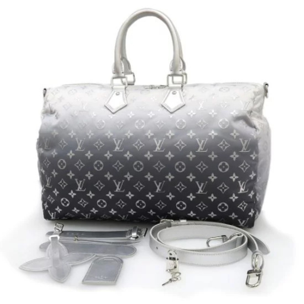 Louis Vuitton LV Keepall Bandouliere Travel Bag Leather Gray White